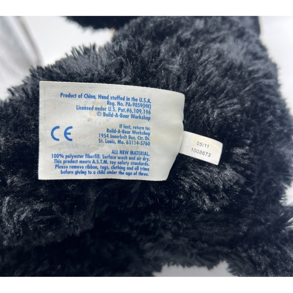 Plush Build A Bear Teddy Bear Black Fur - Smile Tan‎ Ears Feet And Snout 17" - Picture 10 of 12